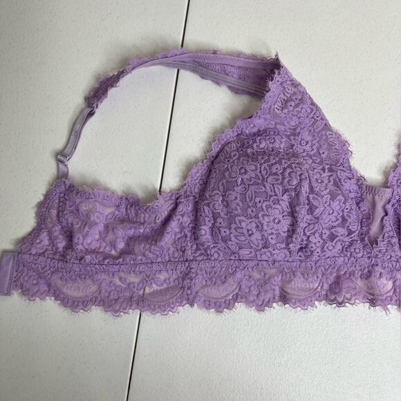 Aerie Purple Lace Bralette Convertible Adjustable Strap Mesh Insert Women Large - Picture 10 of 15